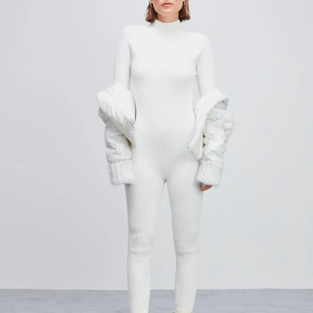 Off-white Long Sleeve Ribbed Jumpsuit